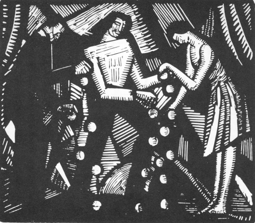 Woodcut by Cecile Buller:  "The Juggler".