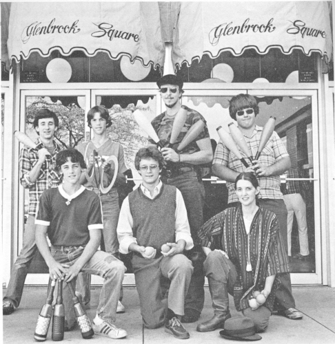 Jugglers Anonymous members who staged shows at Glenbrook Mall, Indian's largest, were (back l-r) Larry Thompson, (unidentified), Dan Drake, Dave Parnin (front l-r) Nick Jokay, David Dean II and Kate Ramsey.