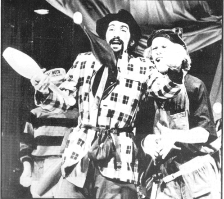 Paul Magid and Randy Nelson (l-r) of the Flying Karamazov Brothers mix juggling with Shakespeare in A Comedy of Errors.