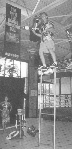 (Top) Bobby Besmet stands tall for a show in the mall.