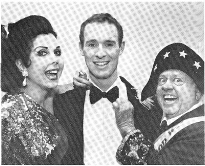 Two stage stars of long standing, Ann Miller and Mickey Rooney, relinquish the center of this photo to Michael Davis, a juggling comedian who got to Broadway via the streets of San Francisco. 