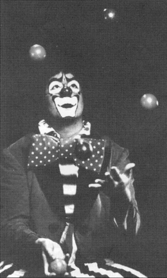 Raz at age 18, in clown makeup for the first time, working one of his first jobs as a professional.