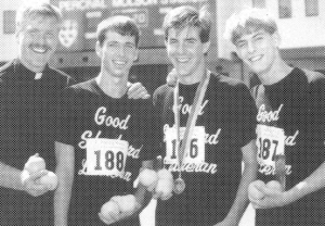 Good Shepherd Lutheran Church fields a winning mile relay team - (l-r) Rev. Mike Hout, Eric Norby, Michael Nance and Paul Williamson.