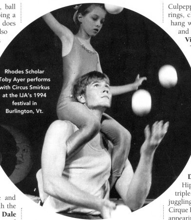 Rhodes Scholar Toby Ayer performs with Circus Smirkus at the IJA's 1994 festival in Burlington, VA.