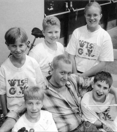 Propmaker Todd Smith is surrounded by "Wise Guys" fans at the IJA's 49th Annual Festival in Rapid City, SD July 16-21, 1996.